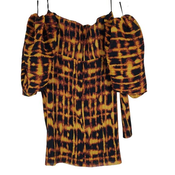 Solace London Leopard Print Mini Dress Mindy Kaling Artsy Exaggerated Sleeve - Picture 5 of 15